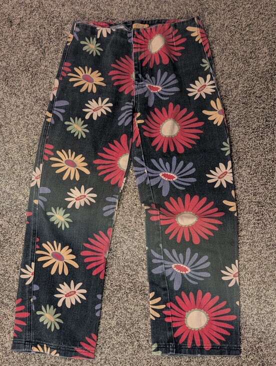 Vrg Grl Other - Kids Black Denim Jeans with Bright Daisy Print